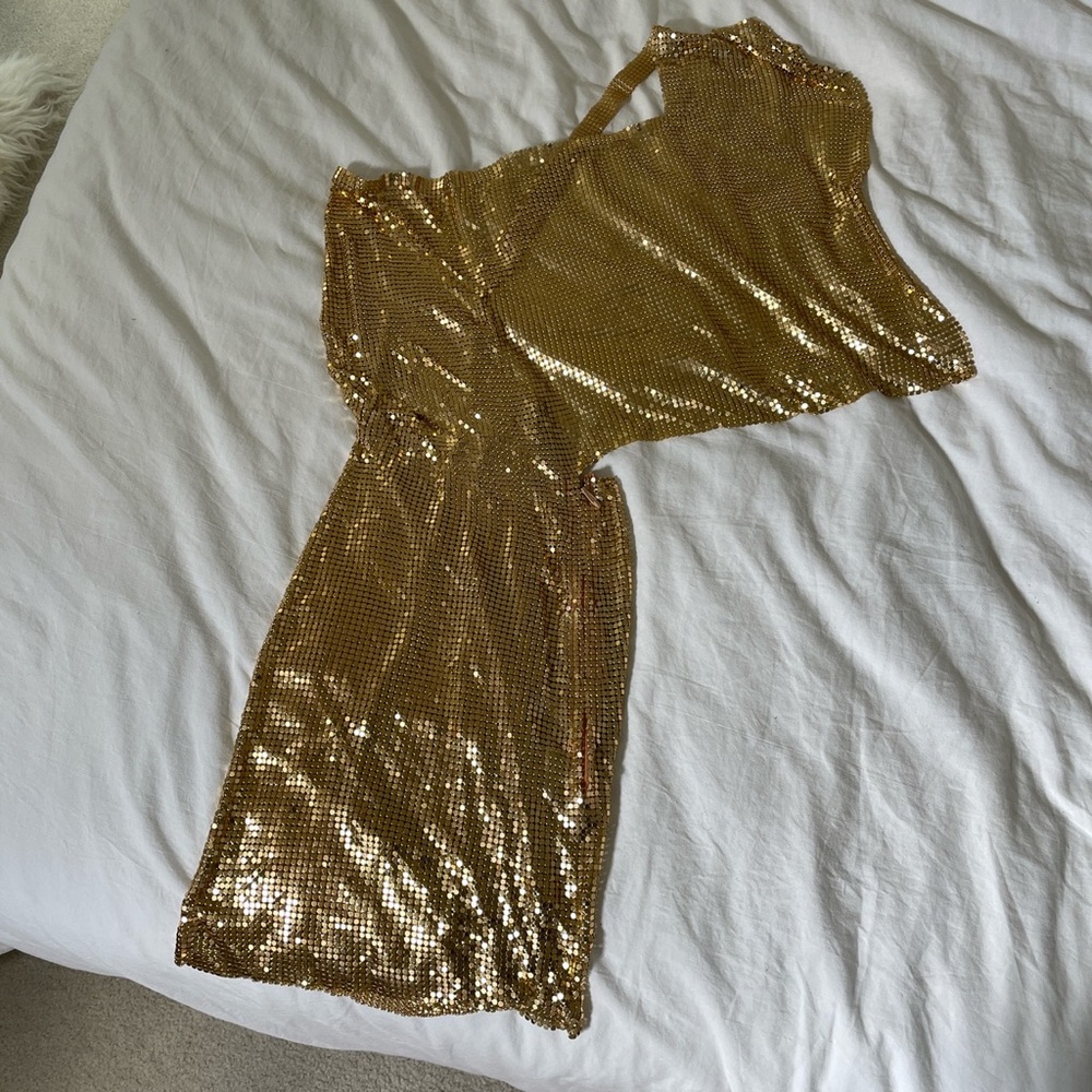 Fashion nova gold metal one shoulder mini dress